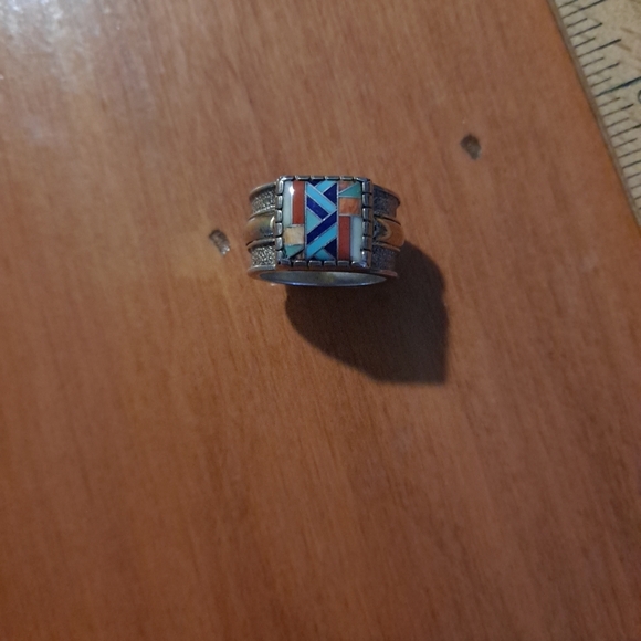 Multicolor Geometric Inlay Ring - Picture 7 of 11